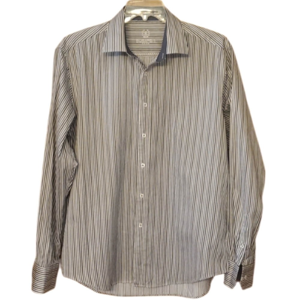 Bugatchi Mens Shaped Fit Vertical Stripe Long Sleeve Buttondown Shirt Size XL
